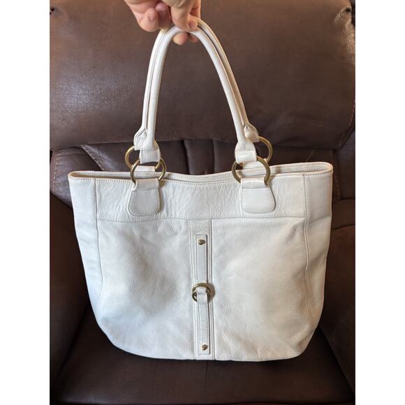 Rachel Nasvik Tote Leather White Purse Tabitha Bag Gold Hardware - Picture 1 of 9